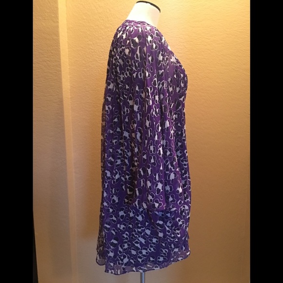DVF-Silk Bat Wing Purple Leopard  Print Dress - Picture 2 of 8